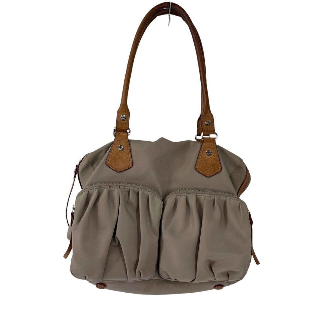 MZ Wallace Purse Nylon Taupe Handbag Shoulder Bag Pockets Every Day Bag Organize